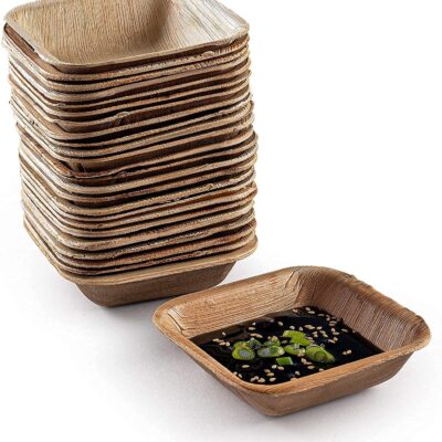 Palm Leaf Deep Square Bowls 5 Inch