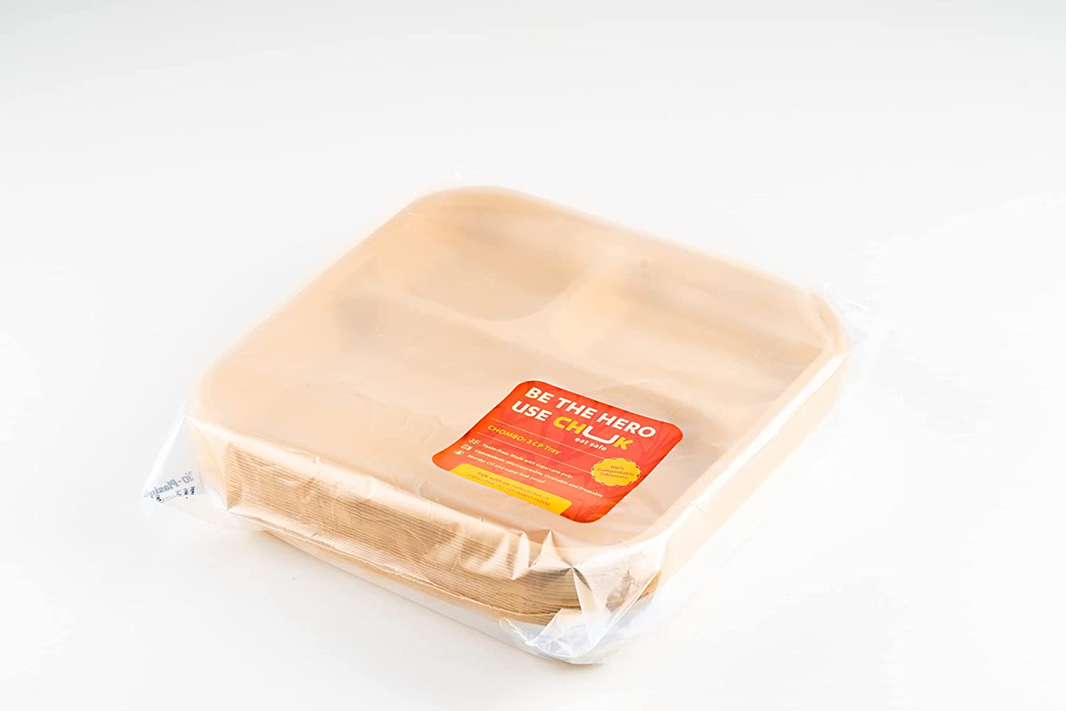 Chuk BioDegradable Disposable and Eco-Friendly Meal Tray (3 Compartment) –  Set of 25